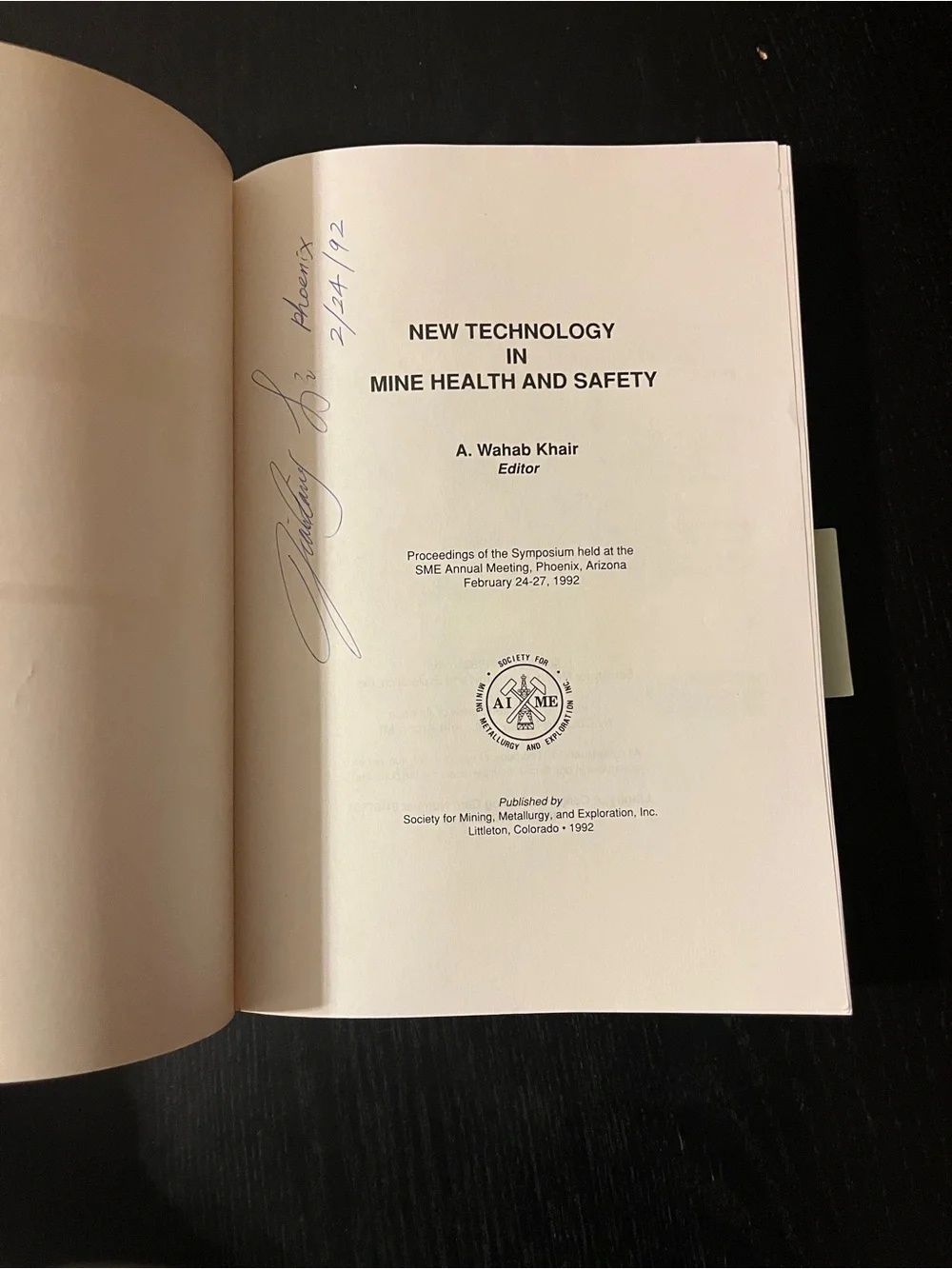 New Technology In Mine Health And Safety A. Wahab Khair SME Book ISBN 0873351088